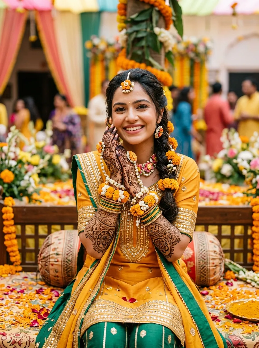 AI-generated Mehendi & Haldi wedding look created with DreamDay Looks