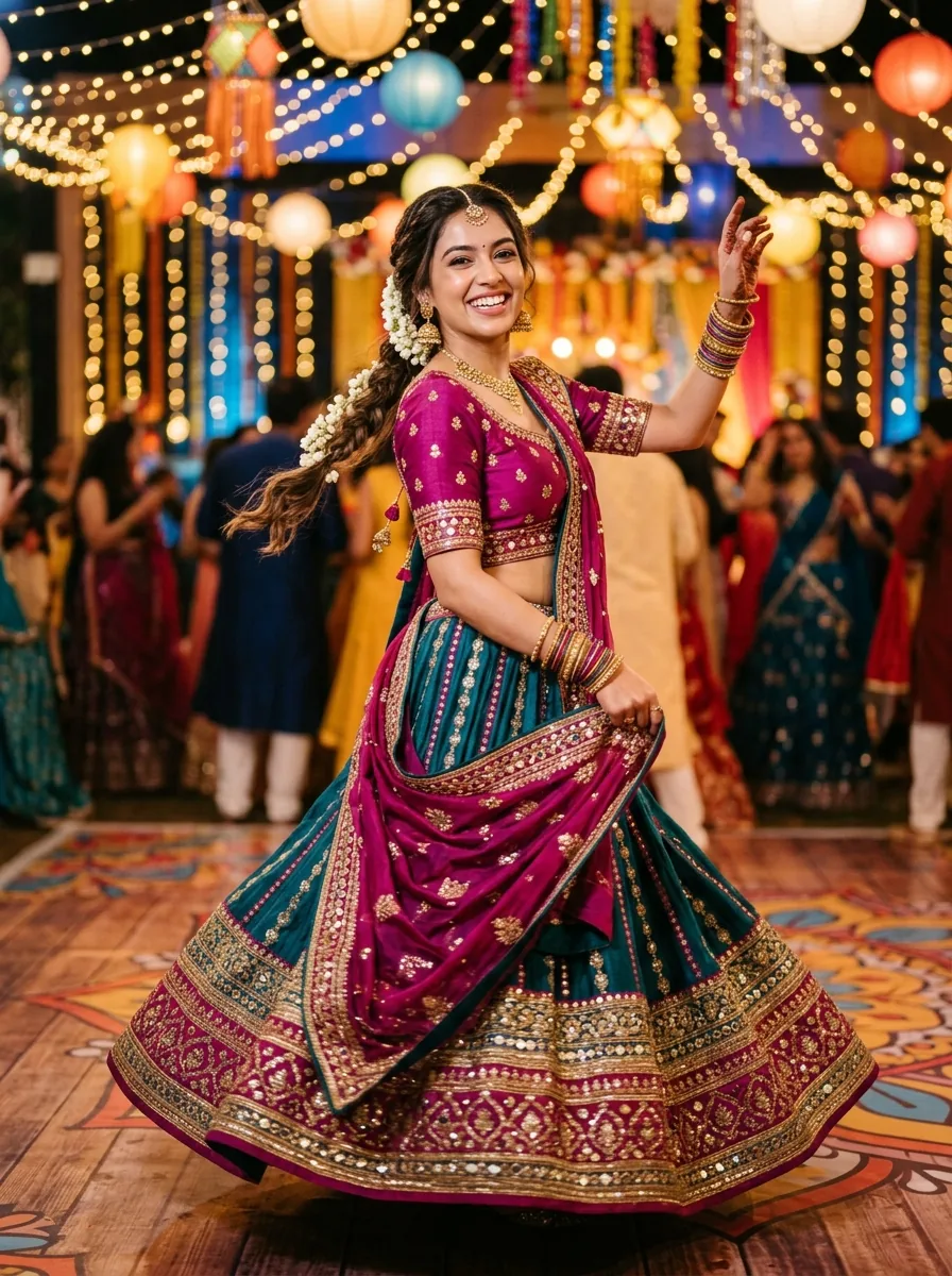 AI-generated Sangeet wedding look created with DreamDay Looks